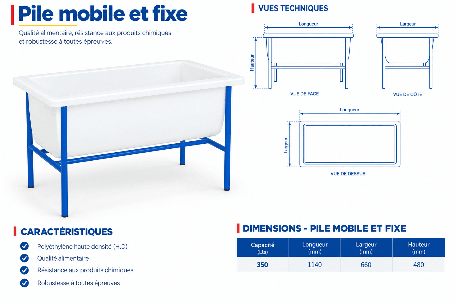 Schéma technique Pile Mobile et Fixe — dimensions
